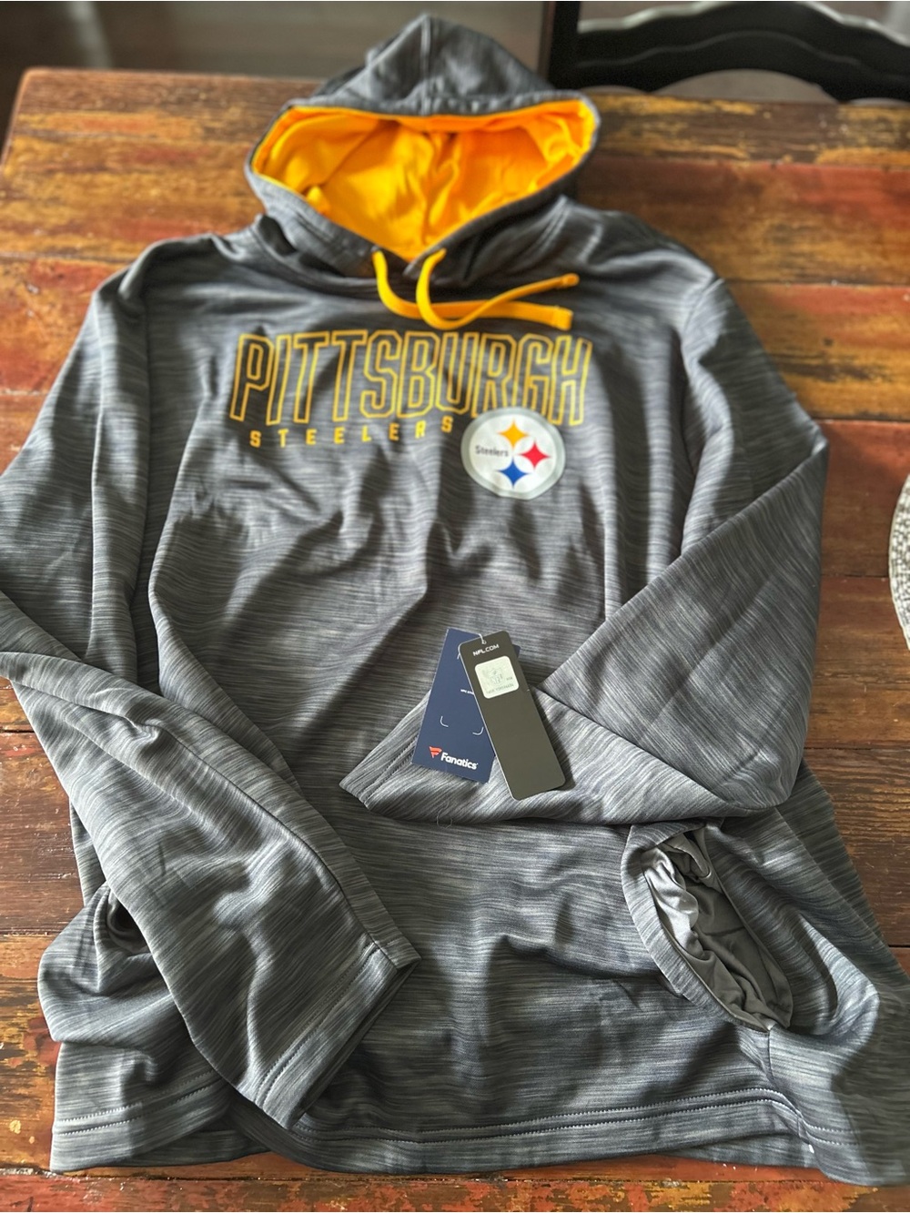 Fanatics Steelers Gray & Yellow Pullover Hoodie